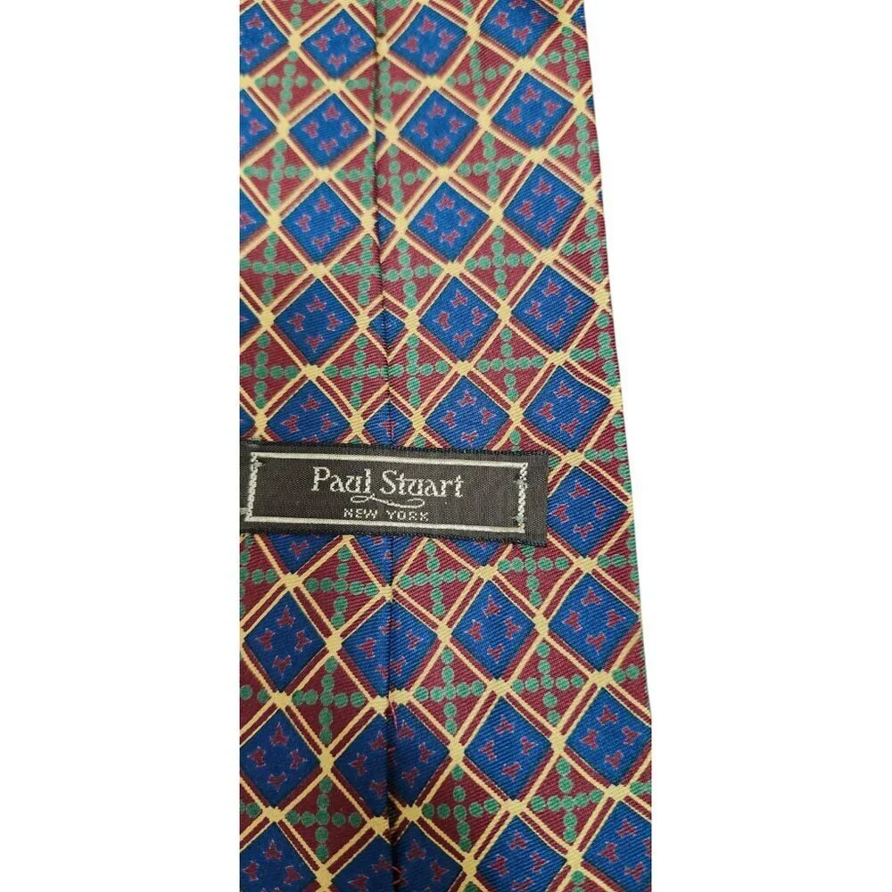 Paul Stuart New York Silk Tie Imported from England Geometric Diamond Pattern